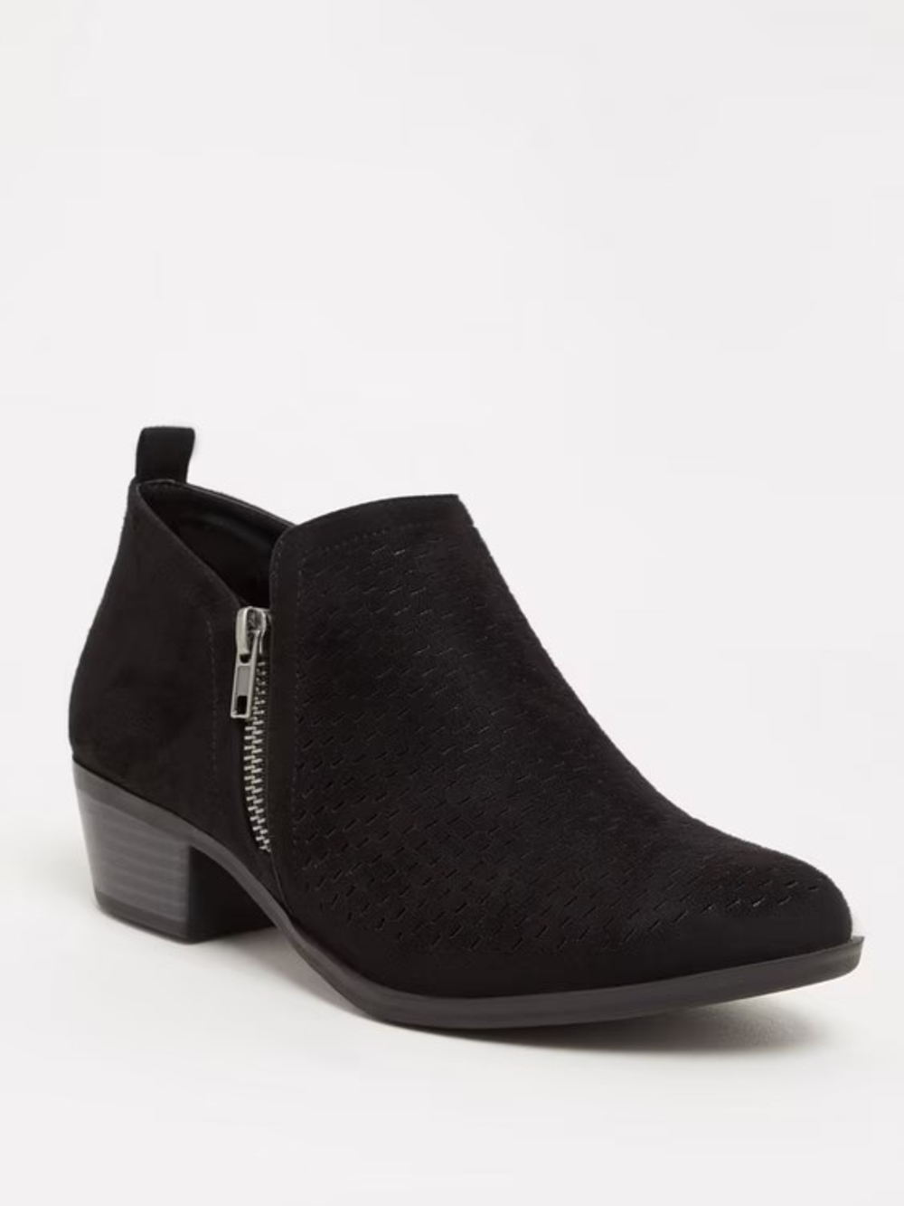 Torrid Black Perforated Faux Suede Ankle Bootie with Side Zip 11W
